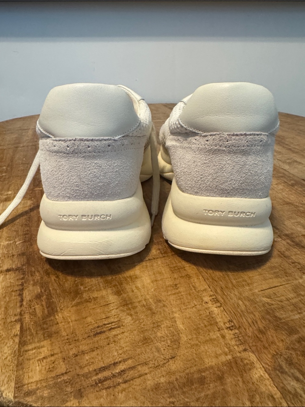 Tory Burch Cream and Light Gray Suede Mesh Platform Sneakers - Picture 3 of 6